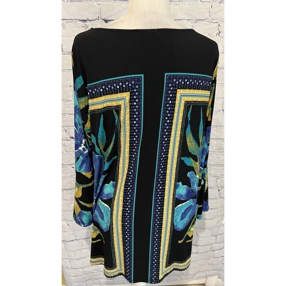 AVENUE Plus Size 18 Black Green Blue Floral Blouse Top Tunic - Picture 4 of 6